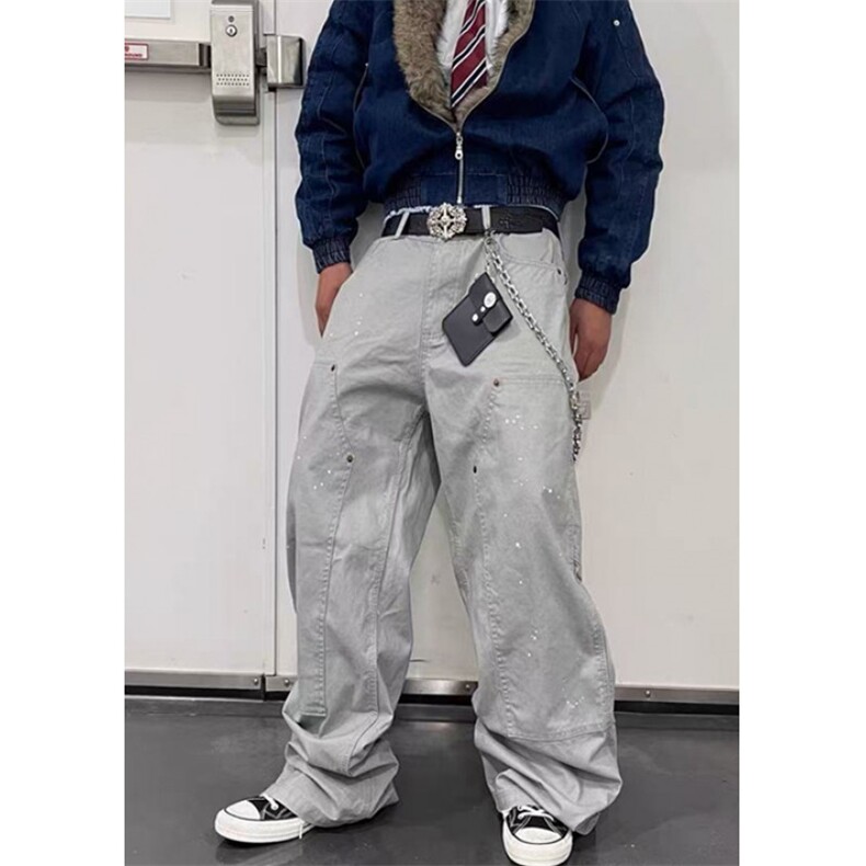 泼墨宽松直筒工装裤拼接撞色阔腿休闲牛仔裤男春季NA407,男装牛仔裤,星座1116A（原606A-3）