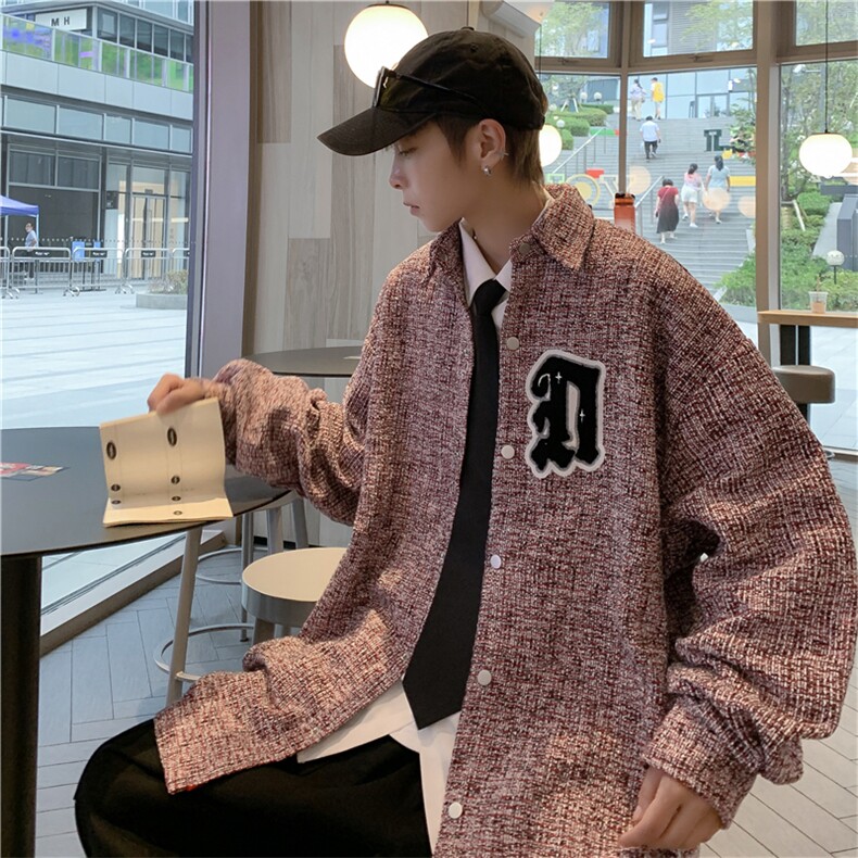 美式高街复古字母刺绣衬衫vibe潮牌宽松夹克外套男JK01372-P55,男装夹克,星座308B-1
