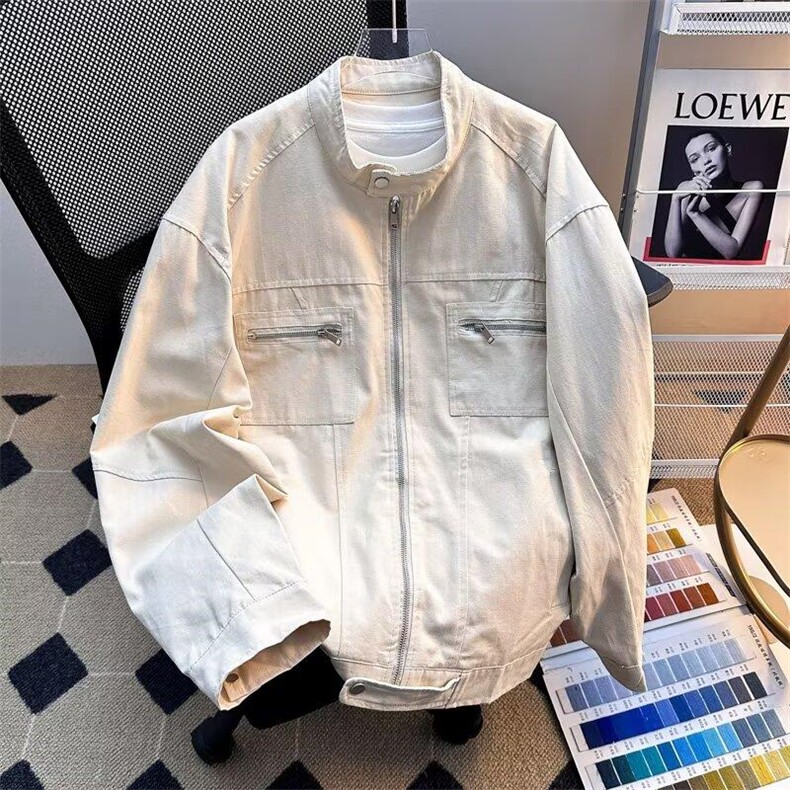 26春装高品质老钱风立领夹克外套男女美式潮牌拉链工装风宽松上衣，男装夹克，电商A486