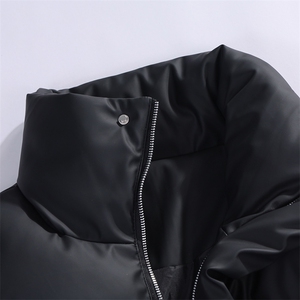 现货5W件冬季三防重磅硬挺boxy短款羽绒立领PU皮棉衣外套加厚棉服图片