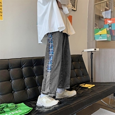 现货韩版新款原宿宽松ins牛仔裤男九分裤拼接中性潮流k298-p45，男装牛仔裤，星座1008-1