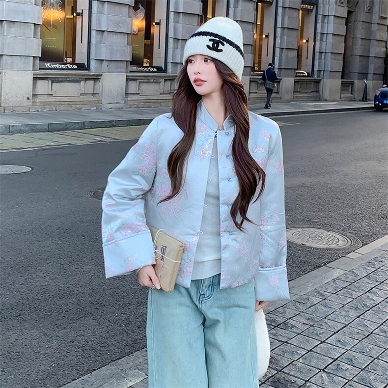 现货！（90新标带检）新中式提花料立体花羽绒服女气质保暖外套,女装羽绒服,衣秀之家