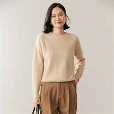 2025年秋季纯色圆领针织衫休闲百搭，女装针织衫/毛衣，鸥蕊娅羊绒