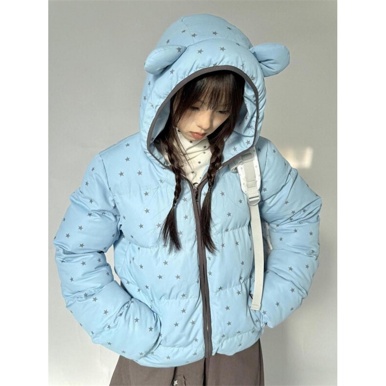 1506A/G79170/P92多巴胺满印星星小熊连帽棉服外套图片