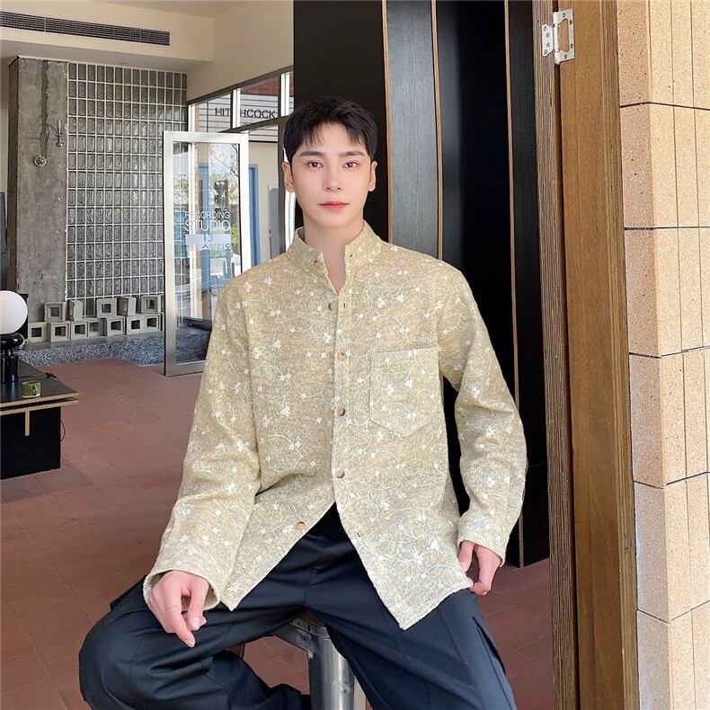 2025秋季新款休闲刺绣衬衣男长袖韩版时尚潮流衬衫上衣295-P100,男装衬衫,电商A345