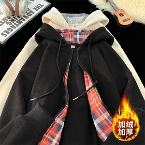 毛毯风摇粒绒格子开衫连帽卫衣宽松加绒冬潮牌外套 A436-113-P60图片
