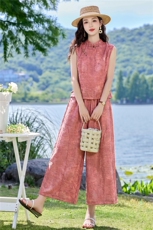 现货2026夏季新中式老钱风提花新款套装两件套，女装套装/套裙，伊仟回