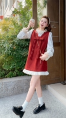 【现货】复古蕾丝丝绒上衣+拼接连衣裙2D148-2617-P165-K245，女装套装/套裙，2D148