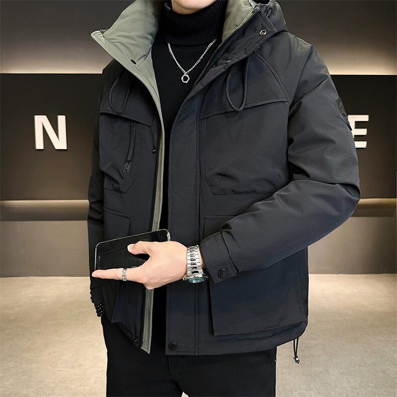 新标90白鸭绒2025年连帽时尚潮流保暖羽绒服男YR6063-P240,男装羽绒服,电商D240-242