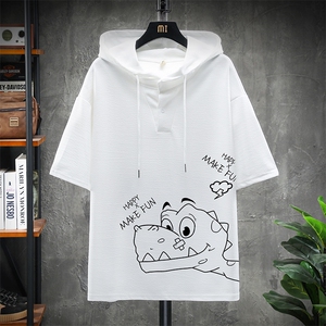 LD54136-P45 连帽短袖t恤男大码胖子带帽五分袖中袖 展架图片