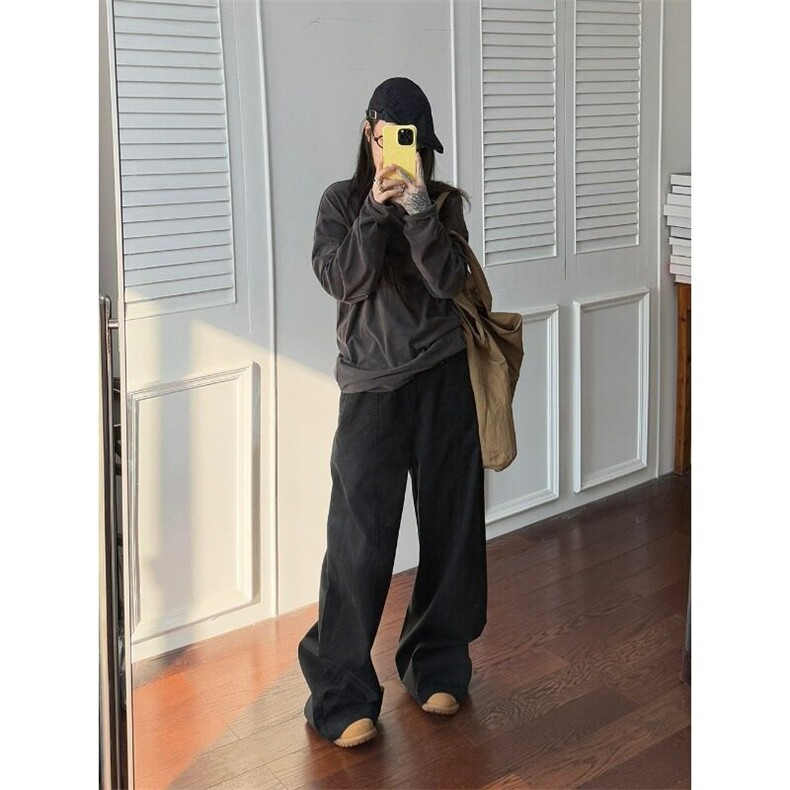 阔腿裤女2025春秋新款棕色宽松工装裤休闲慵懒春季美拉德咖色裤子,男装休闲裤,星座506A