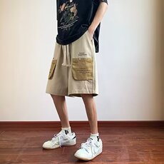 撞色口袋工装短裤男士夏季潮牌宽松直筒裤情侣百搭五分裤子，男装牛仔裤，星座410-7