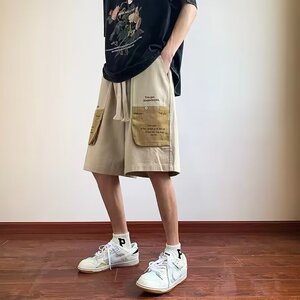 撞色口袋工装短裤男士夏季潮牌宽松直筒裤情侣百搭五分裤子图片