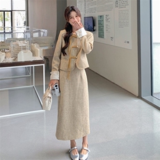 新中式国风显瘦套装女2025春秋季新款高级感盘扣外套半身裙两件套，女装套装/套裙，2C081