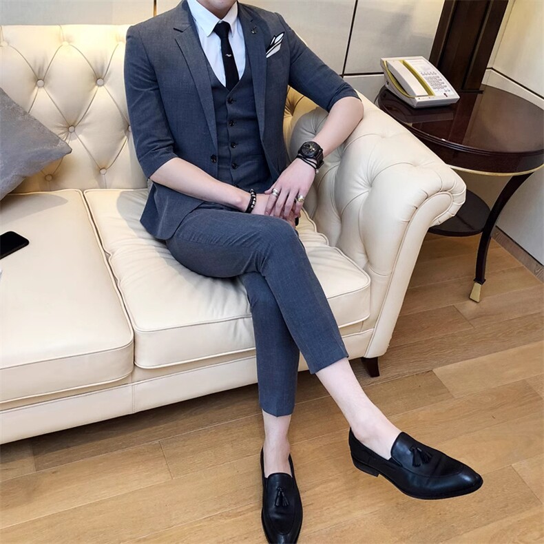 夏季中袖薄款西装三件套礼服男装西服套装1012-W8013-P255，男装西服，星座1012