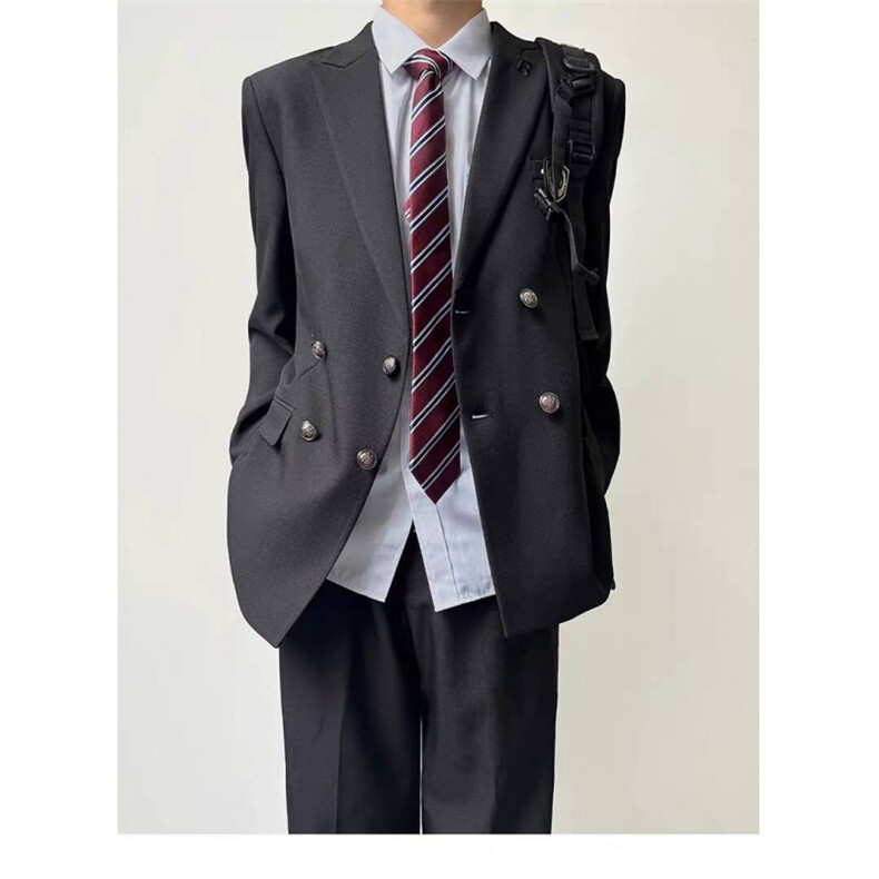 木村叔日系原创设计深灰色西装男生院风双排扣戗驳领西服,男装西服套装,星座506A