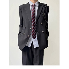 木村叔日系原创设计深灰色西装男生院风双排扣戗驳领西服，男装西服套装，星座506A