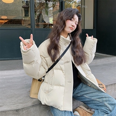 现货冬装新款韩系拼接针织90白鸭绒短款羽绒服2C135-5020P255K388，女装羽绒服，2C135