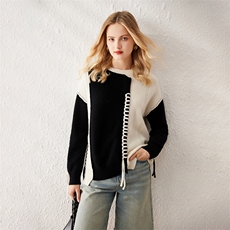 拼色宽松休闲圆领长袖新款秋冬羊绒衫，女装羊绒衫，澳冬特羊绒