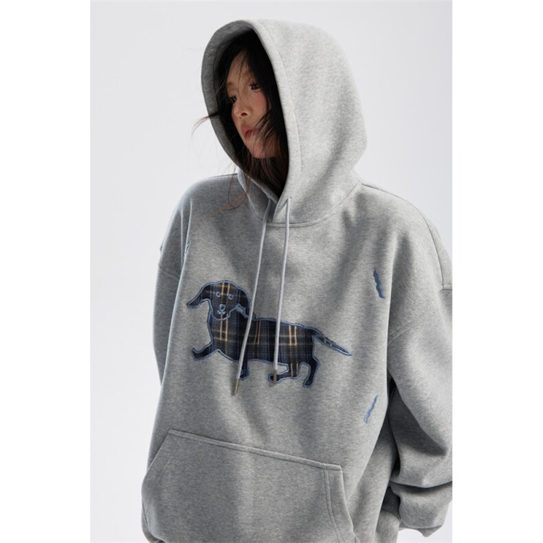 重磅400克小狗贴布刺绣连帽卫衣男秋冬季宽松上衣P63X119，男装卫衣，星座803