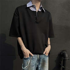 现货衬衫领撞色拼接休闲T恤A071-1332-P45，男装T恤，电商A071