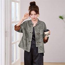 新中式外套女春秋季2026新款高级感休闲提花气质减龄百搭紫色上衣，女装短外套，丽影随形