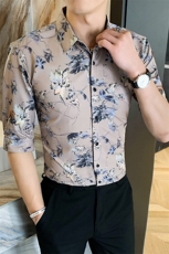 312A-191-P552025新款韩版修身帅气花衬衫英伦时尚男士衬衣A，男装衬衫，星座312A-5