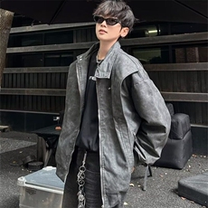 vi机车皮衣外套男春季新款美式高街潮牌宽松工装棒球服LW1944-p77，男装皮衣，星座1008