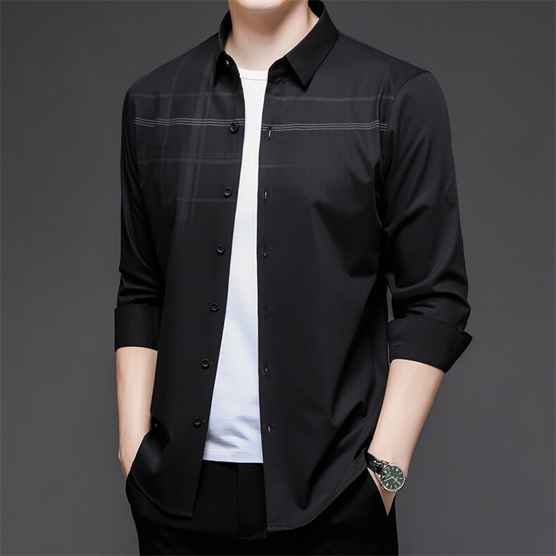PJ3122男士2023年夏季长袖衬衫帅气商务休闲青年免烫修身衬衣P72,男装衬衫,电商B360