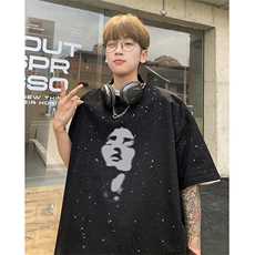 可48小时发货支持抖音得物来样二开美式满天星亮片短袖T恤MTX671，男装T恤，电商A486