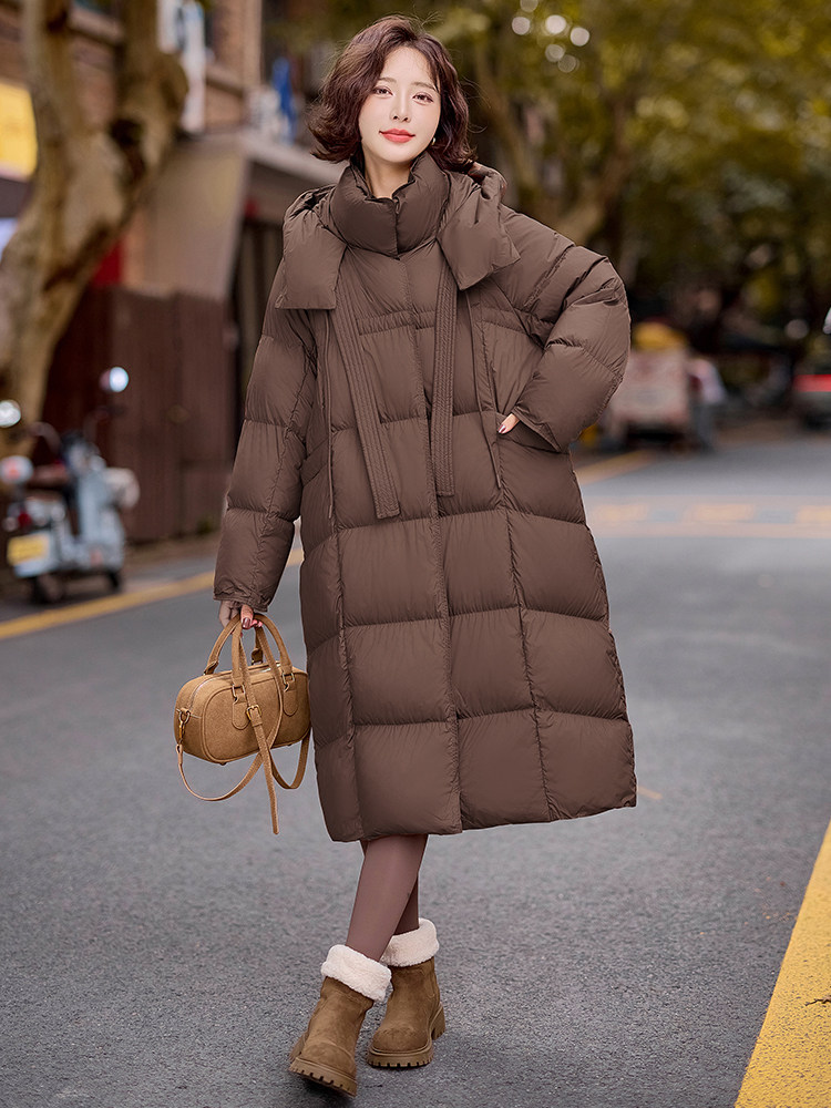 现货2024冬季新款时尚廓形保暖加厚长款面包服羽绒服,女装羽绒服,深水步
