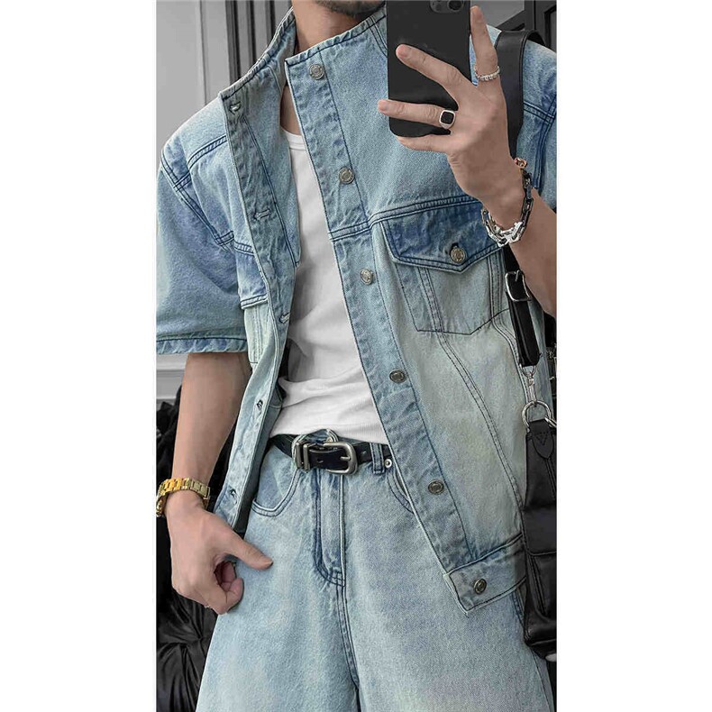 自产现货冰川蓝牛仔衬衫套装1005-FDCC07衣服P88裤子P78套装P166,男装衬衫,星座1005