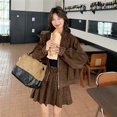 现货新款麂皮绒外套百褶裙裤两件套2D035-25094P175K258，女装套装/套裙，2D035