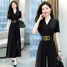 职业连体裤女2024夏季新款时尚高端名媛气质女神范收腰显瘦阔腿裤图片