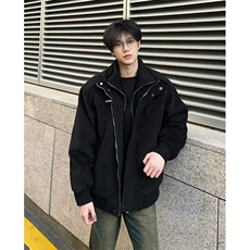 假两件毛呢外套男女冬季新款情侣宽松高街加厚棉衣JW9296，男装夹克，星座1116A（原606A-3）