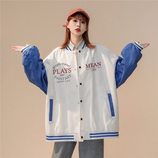 中性风2023秋季新款港风字母印花克莱因蓝棒球服外套G8021p65控88，男装夹克，A247A