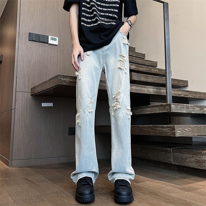 美式高街牛仔裤男女 潮牌破洞休闲裤N486/P44图片
