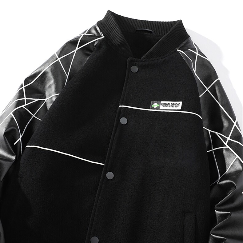精品秋冬装飞行棒球服男女夹克毛呢拼皮刺绣JK1701-P115白底平铺,男装夹克,星座401
