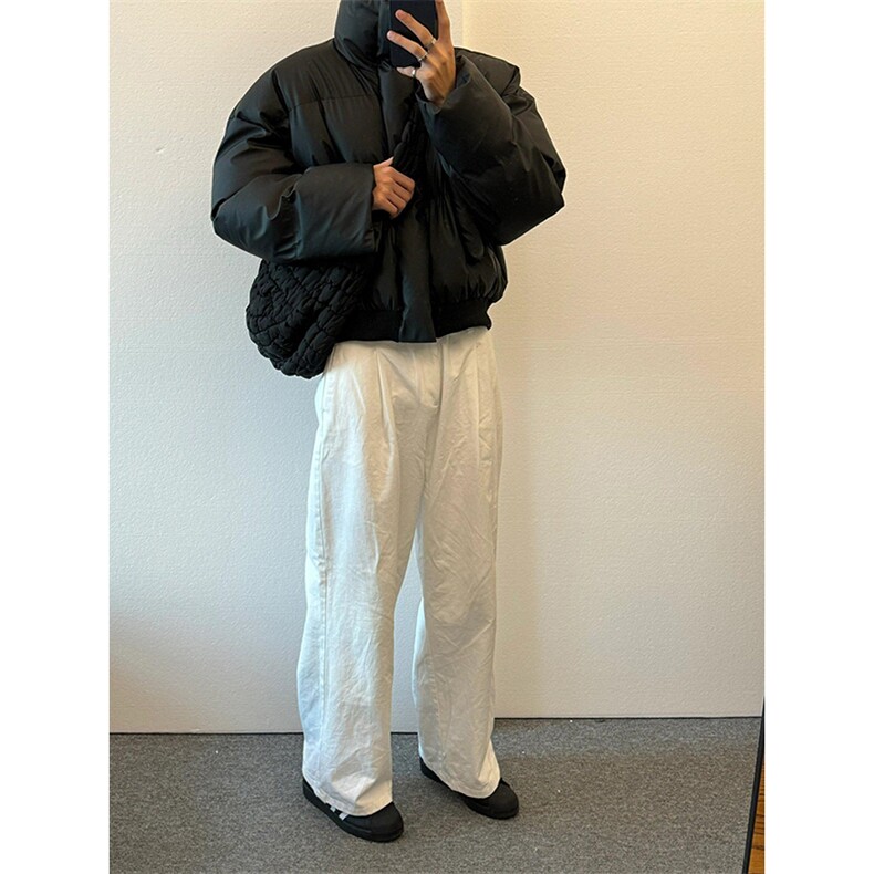 现货5W件冬季三防重磅硬挺boxy短款羽绒立领PU皮棉衣外套加厚棉服,男装棉衣,电商A486