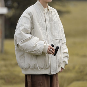 F05-P92 冬季街头宽松加厚棒球服潮牌纯色拼接羽绒服男保暖外套图片