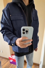 藏青色美式复古短款外套潮牌痞帅底特律工装夹克JK7707特P70，男装夹克，星座908-1