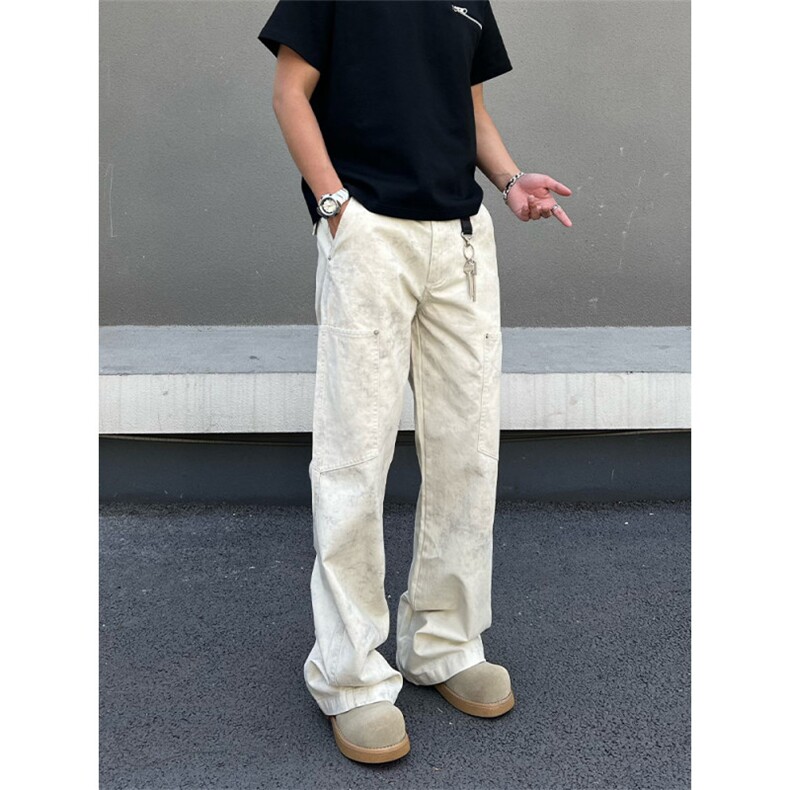 1506/QM11880/P58美式大理石暗纹工装裤显瘦堆积宽松休闲长裤,男装工装外套,星座1506