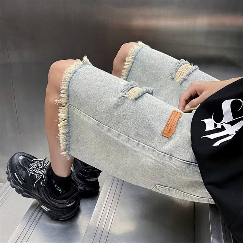 破洞牛仔短裤男夏季潮牌美式痞帅休闲裤毛边设计感中裤DG339-P35,男装牛仔裤,星座1008