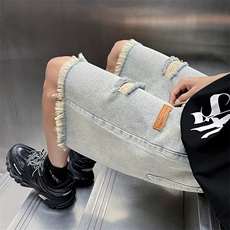 破洞牛仔短裤男夏季潮牌美式痞帅休闲裤毛边设计感中裤DG339-P35，男装牛仔裤，星座1008