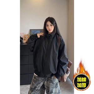 现货冬季美拉德立领飞行夹克廓形高街棒球服加棉加厚棉衣外套图片