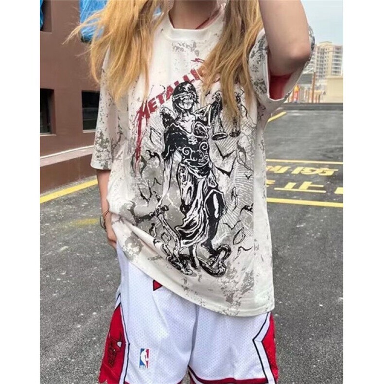 新款百搭潮流流行时尚慵懒气质高版本高街水洗短袖复古欧美 T85图片