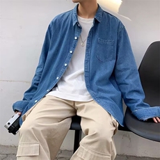 [006]牛仔衬衫男宽松休闲工装衬衣外套多口袋上衣A079-Y006-P39，男装衬衫，电商A079
