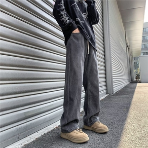 时尚加绒裤子男士潮流新款水洗耐磨加厚牛仔裤男秋冬季宽松长裤图片