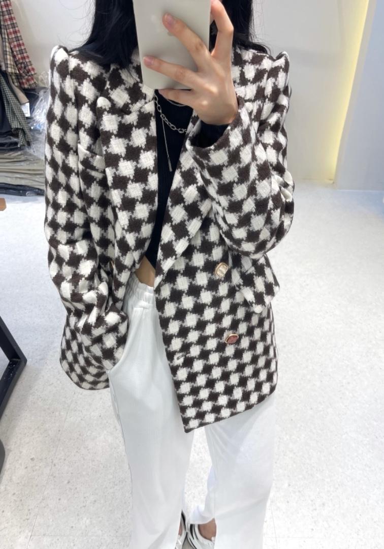2021新品棋盘格尼外套,女装其它,小车家
