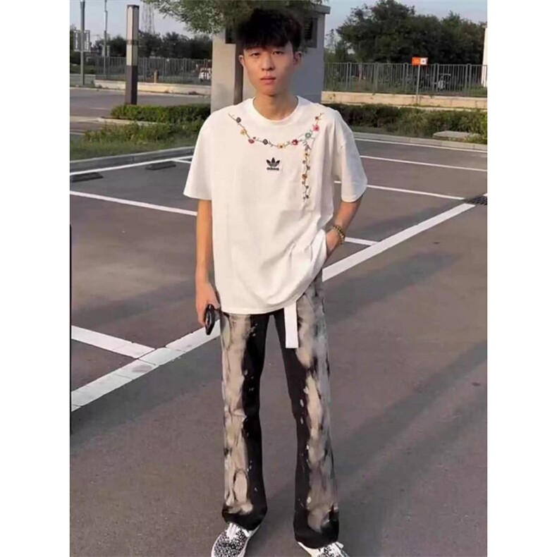 网红美式高街泼墨微喇弹力牛仔裤ZK0442-特批46,男装牛仔裤,星座313A(原308A-2)